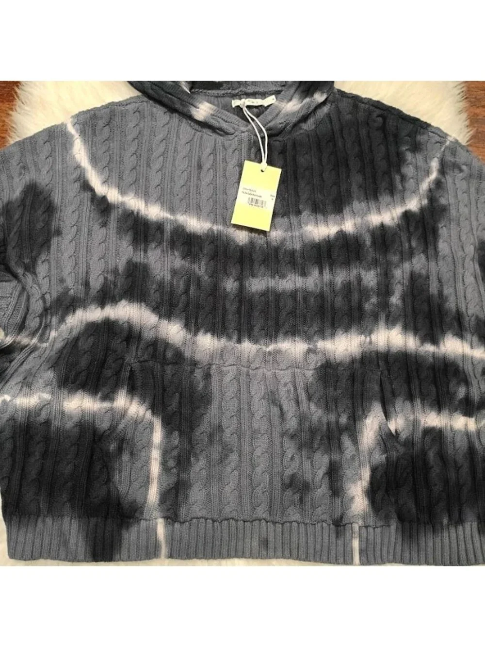MNML Mens Tie Dye Cable Knit Hoodie Black  M Cotton Cropped Oversized Fit New Wi - Picture 5 of 13